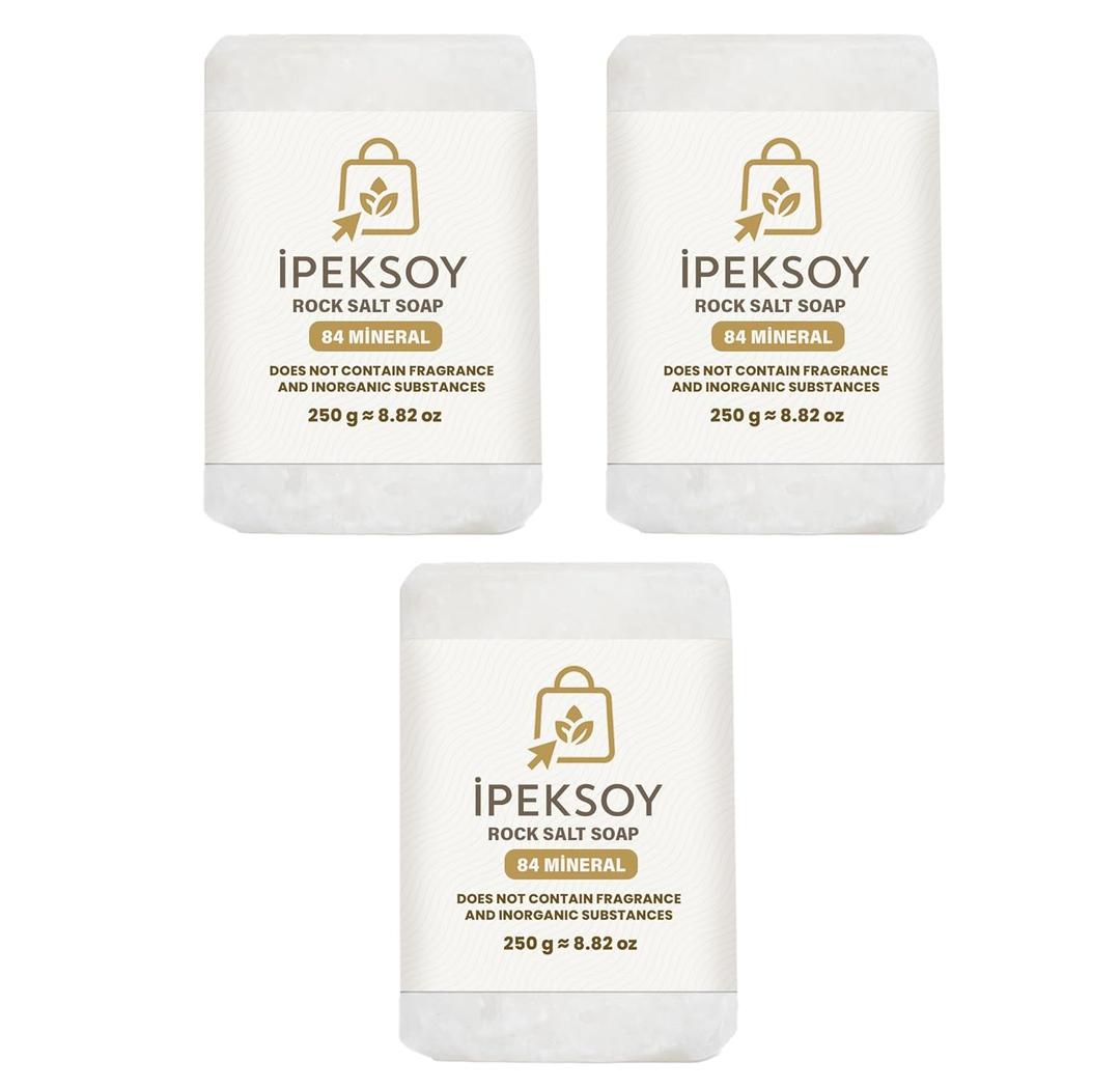 Natural Salt Soap Bar  Purifying and Exfoliating Organic Unscented Bar Soap for Men & Women  Pure Mineral Rock Salt Soap for Gentle Skin Care and Odor Control (Salt (3 Pieces))