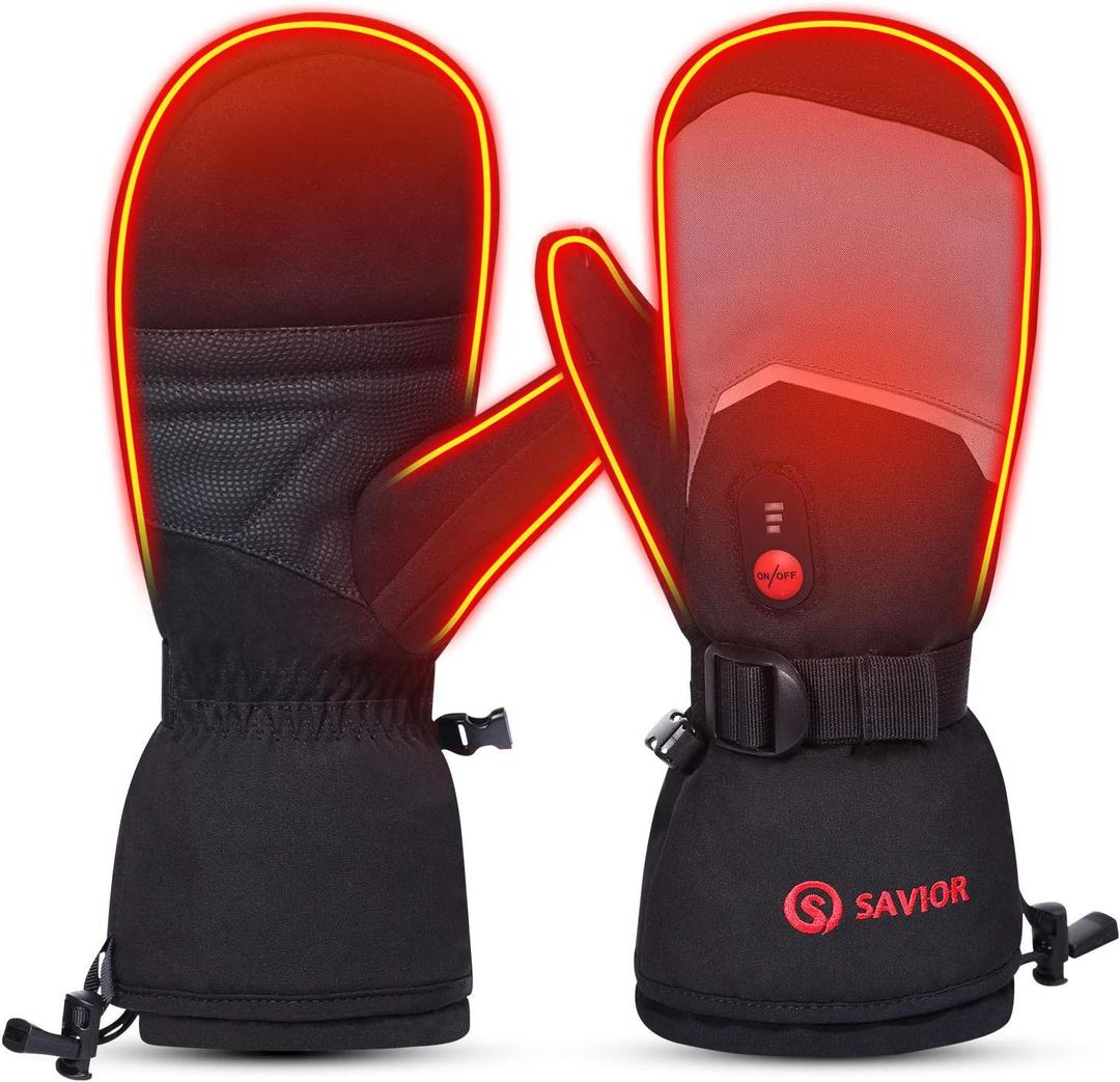SAVIOR HEAT Heated Mittens Battery Ski Gloves, Electric Rechargeable Mitts for Skiing Camping Hiking Arthritis Hands Men Women (XX-Large)