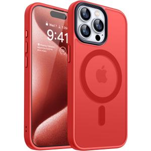 CANSHN Magnetic Compatible with iPhone 15 Pro Max Case [Translucent Matte] [Compatible with Magsafe] Slim Thin Shockproof Protective Bumper Cover Phone Case 6.7 Inch - Red