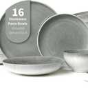 Pokini 16 Piece Double Bowl Dinnerware Sets, Stain Resistant Dish Set with Pasta Bowls, Easy Cleaning Dishes, Multi-Functional Plate and Bowl, Stack Compactly Plate Set, Service for 4