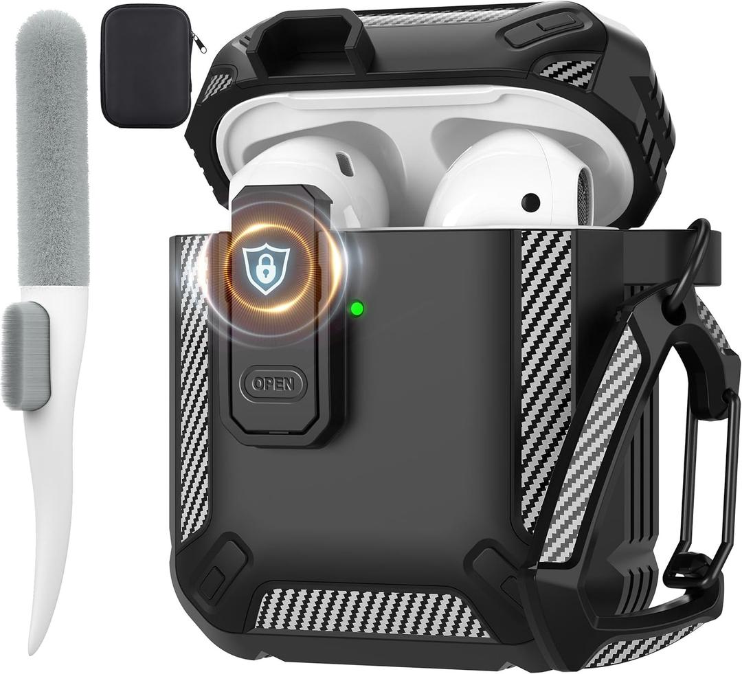 Maxjoy for AirPods 2nd Generation Case Cover, AirPods Case with Lock Gen 2 Hard Shell Rugged Shockproof Protective Cover with Keychain Cleaner Kit Compatible with Apple AirPods2 AirPods1, Black