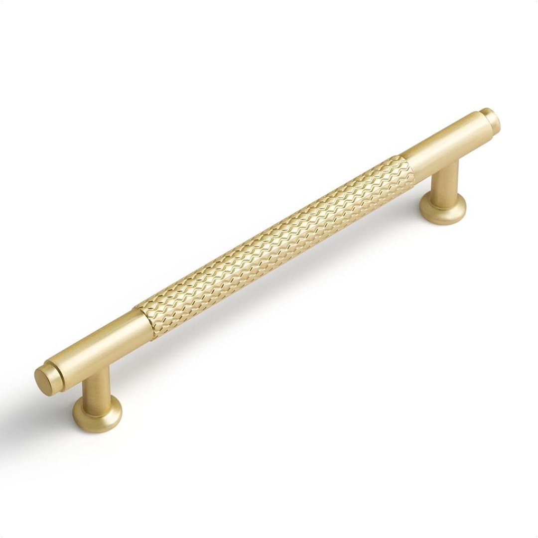 10 Pack 5 Inch(128mm) Brushed Gold Cabinet Handles Knurled Kitchen Cabinet Pulls Cupboard Kitchen Hardware Drawer Pulls Dresser Handles