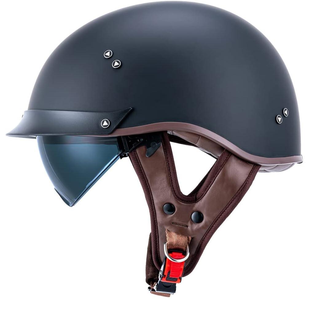 VCOROS Motorcycle Half Face Helmet Sun Visor Quick Release Buckle DOT Approved Helmets for Men Women ( XXL) 