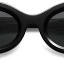 Retro Small Oval Sunglasses for Women Men 90s Trendy Sun Glasses Vintage Shades AP3651N (C1 Black/Grey)