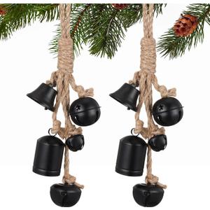 Woanger 2 Pcs Black Christmas Cow Bells Rustic Metal Witch Bells Iron Christmas Decor with Rope Vintage Decor Decorative Hanging Ornaments for Garden Home(Classic Style,Black)