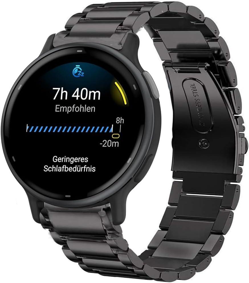 Compatible for Garmin Forerunner 165 Band, Lamshaw 20mm Quick Release Stainless Steel Metal Replacement Straps Compatible with Garmin vivoactive 5/Approach S12/Approach S40/Approach S42/D2 Air/D2 Air X10/Forerunner 165, 245, 55, 645/Venu/Venu 2 Plus/Venu Sq/Venu Sq 2/Vivoactive 3/Vivomove 3/Vivomove luxe/Vivomove Sport/Vivomove Style/Vivomove Trend (Black)