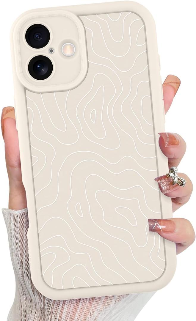 MZELQ for iPhone 16 Plus Case, Silicone Wave Ripple Cute Pattern, Camera Protection Soft Slim Shockproof for Girls Women -White