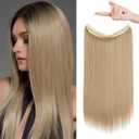 REECHO Invisible Wire Hair Extensions with Transparent Headband Adjustable Size Removable Secure Clips in Straight Secret Hairpiece for Women (24 Inch (Pack of 1), Buttery Blonde)