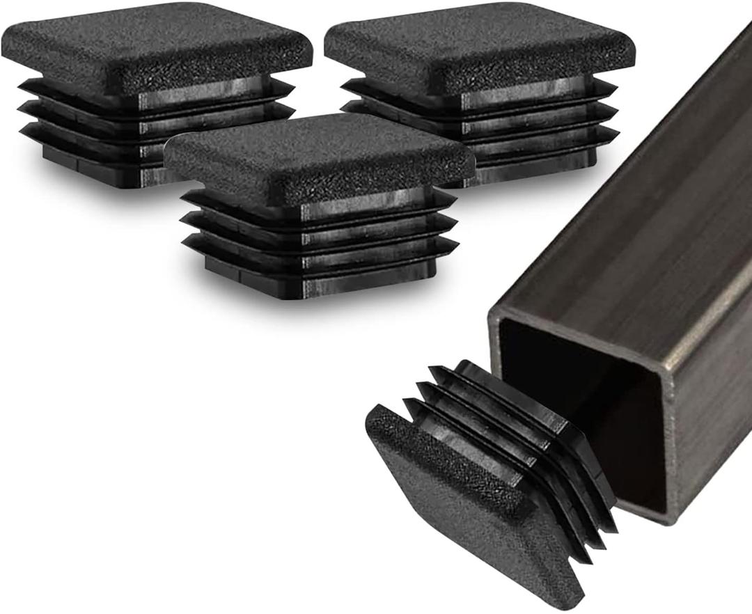 Prescott Plastics 1 1/4 (31.75mm) Outer Perimeter Ribbed Plastic Hole Plugs, Square Black Metal Tubing End Caps, Strong Furniture Leg Inserts, Impact & Weather Resistant, Made in The USA - 50 Pack