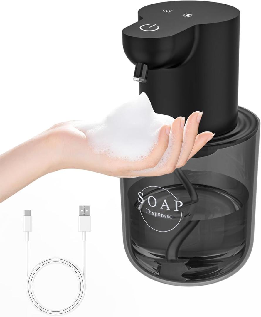 Automatic Soap Dispenser Touchless, 4-Level Adjustable Foaming Electric Foam Hand Soap Dispenser, Wall Mount, 13.5oz for Bathroom Kitchen (Black)