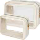 PACKISM TSA Approved Toiletry Bag - Upgrade Color-Edged Clear Makeup Bag, Unique Appearance, 2 Pack Clear Travel Bags Hold Lots of Items Also Great for Organizing Car Console, Beige (2 Sizes) (02-1 Beige-Color-2 Pack)