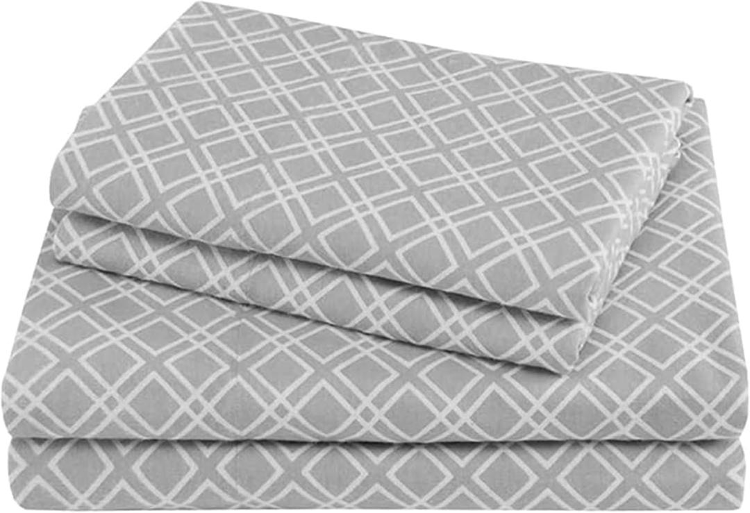 Comfort Spaces Cotton Flannel Sheets Twin Size, Ultra Soft Flannel Sheet Set with 12" Elastic Pocket , Breathable Warm Flannel Bedding, Grey Geo 3 Piece