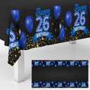 Happy 26th Birthday Tablecloth Blue and Black Glitter Balloons Table Cover for 26 Years Old Men Women Birthday Party Decorations Anniversary Celebration Rectangular Tabletop Decor