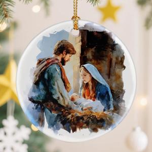 4 x Nativity Scene Christmas Ornament, Jesus Birth Christmas Ornament, Holy Family Decoration, Religious Holiday Decor | Gifts for Christian, Gifts for Religious Women - Style G