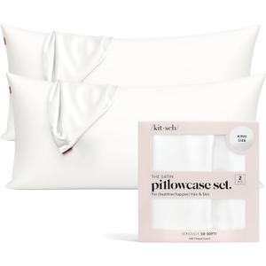 Kitsch Satin Pillowcase with Zipper for Hair & Skin, Softer Than Silk Pillow Cases Queen, Wrinkle-Free, Smooth and Cooling Satin Pillow Covers, King Size 19"x36" - Ivory, 2pcs