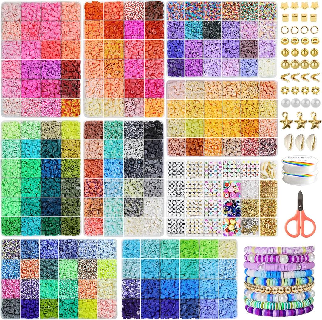 Redtwo 30000 Pcs Clay Beads Bracelet Making Kit, 4 Boxes 192 Colors Friendship Bracelet Kit Flat Polymer Clay Beads for Jewelry Making, Crafts Gift for Girls Ages 6-12