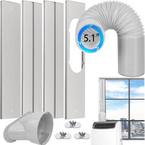 Portable Air Conditioner Window Vent Kit with Exhaust Hose 5.1 Inch Diameter, Adjustable 59 Inch Length Exhaust Hose for AC Seal Plate with Universal for Sliding Window
