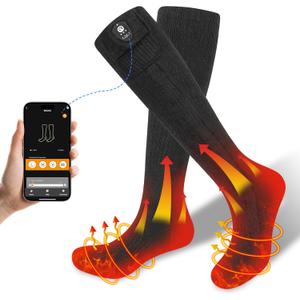SAVIOR HEAT Heated Socks for Men Women with APP Control Battery Rechargeable Electric Heating Skiing Socks Washable Foot Warmer for Winter Hunting Skiing Fishing Hiking (Large, Black)