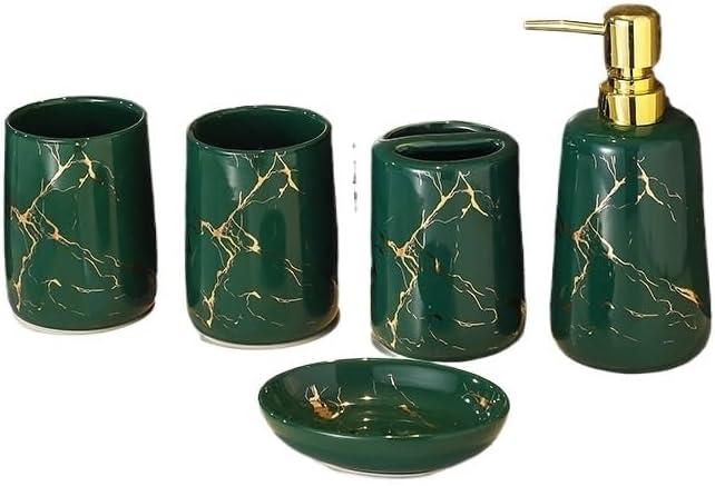 Modern Bathroom Five-Piece Set, Wash Set, Mouthwash Cup, Toothbrush Cup Set for Bathroom Washroom(Green)