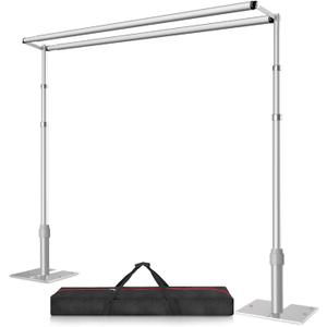 10x10ft Double Crossbar Pipe and Drape Stand Kit, Heavy Duty Backdrop Stand Adjustable, Sturdy Metal Back Drop Decoration Frame with Flat Base for Parties, Flower Wall,Wedding,Trade Shows,Photography