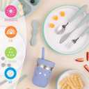 Elk and Friends Kids 7.8 Porcelain White Plates with Silicone Sleeves + Lids | Suitable for Babies/Toddlers | Microwave & Dishwasher Safe | Non Slip Dinnerware | Snack Dishes | 4 Pack, Gray/Sage/Navy/MistyBlue, 7.8" Non Divided (Non-Suction Sleeves + Lids)