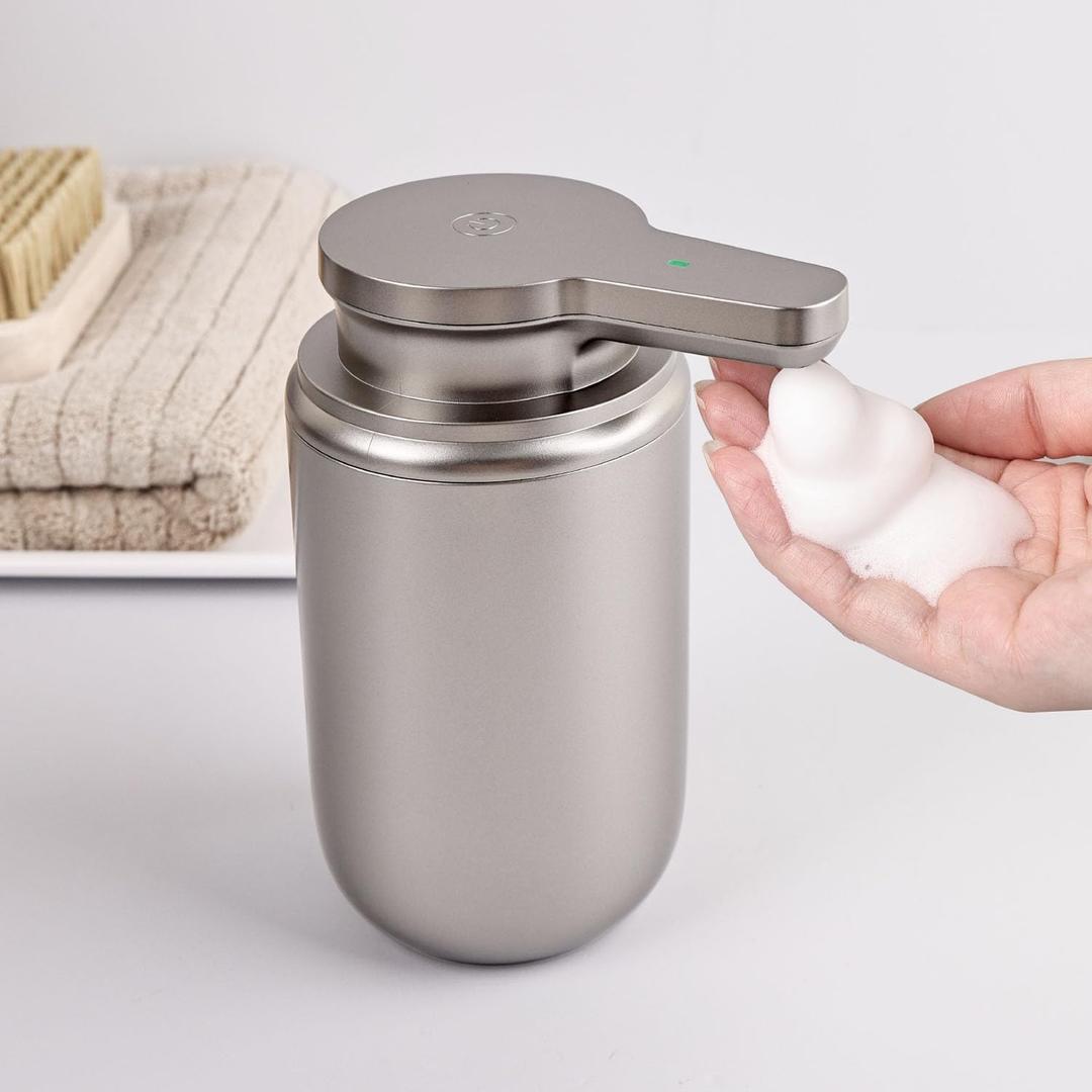 LAOPAO Automatic Foaming Soap Dispenser Plastic, Rechargeable Touchless Foam Hand Soap Dispenser for Bathroom, ABS Soap Pump for Kitchen, Water-Resistant, Xmas Gift 10oz, Plastic (NOT Metal)