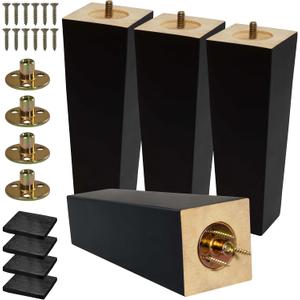 CODIN (5 Sizes: 3"-4"-5"-6"-8" Set of 4 Wood Furniture Legs - Square Sofa Legs, Couch Leg - Brown Mid-Century Modern Replacement Legs for Armchair Recliner Coffee Table Dresser (8")