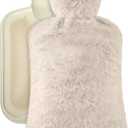 Large Hot Water Bottle with Cover, 2 Litre, Premium Natural Rubber Hot Water Bag, Soft Fleece Cover for Pain Relief, Back, Neck and Shoulders & Warm Cosy Nights (Beige)