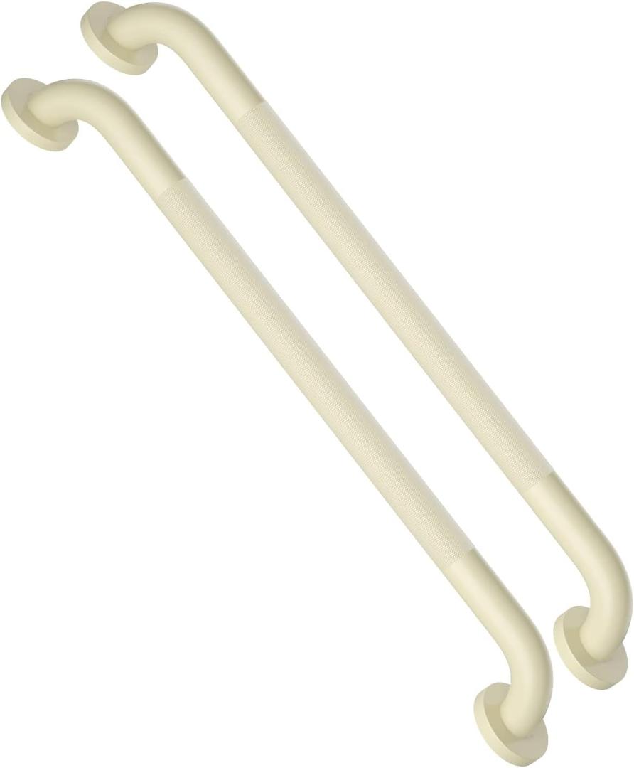 24 Inch Anti Slip Shower Grab Bar Handle Beige White, ZUEXT Stainless Steel Bathroom Grab Bar, Knurled Bathroom Balance Bar, Safety Hand Rail Support,Handicap Elderly Injury Senior Assist Bath Handle