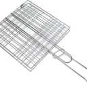 Tredoni 8x8-inch Stainless Steel BBQ Turn-Over Grill Net Clamp - Reversible Liver/Fish Barbecue Grid Holder