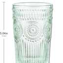 CREATIVELAND Colored Vintage Drinking Glasses Set of 4, 11.84 oz Romantic Embossed Water Glasses, Colored Tumblers Tempered Glass for Juice, Beverages, Beer, Cocktail (Green)