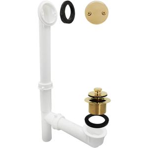 Westbrass 597244-01 White 1-1/2" Tubular Pull & Drain Bath Waste Drain Kit with 2-Hole Overflow Faceplate, Polished Brass