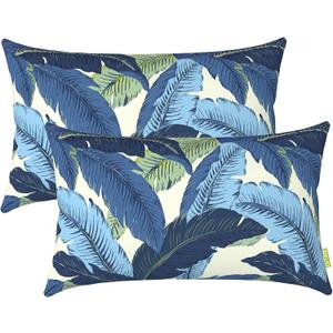 LVTXIII 1220 Inch Outdoor Lumbar Pillows, Pack of 2 Water Repellent Lumbar Pillow with Inserts, Fluffy Decorative Garden Lumbar Cushions for Home Patio Coach Sofa Use, Swaying Palms Blue