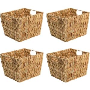 Trademark Innovations Hyacinth Storage Basket with Handles, Rectangular (Set of 4, 11.5") (Natural)