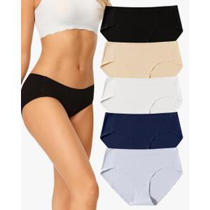 voenxe Women Seamless Hipster Underwear, Breathable Ladies Panties Bikini, No Show Briefs, Comfortable Undies for Women Pack of 5, Xtra Small