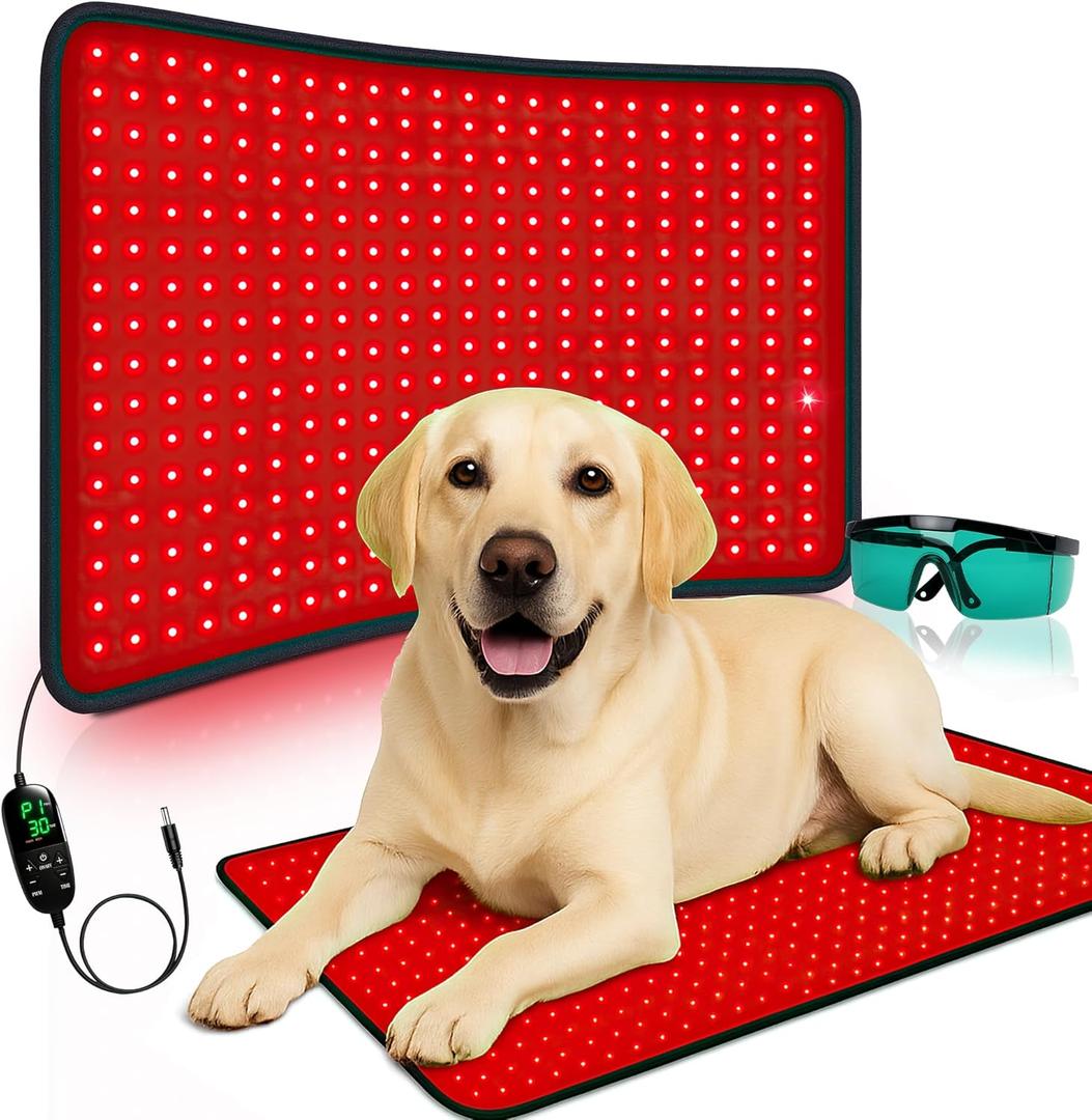Red Light Therapy Mat for Dog, 31.5" x 11.8" Red Light Therapy Pad, 5-Stage Brightness, 3 Modes, 10-90 min Timer for Stiff Joints & Back Comfort, Flexible Wrap Straps