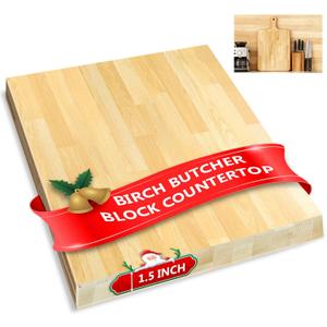Butcher Block Countertop, Solid Wood Table Top-2ft Unfinished Large Wood Cutting Board, Birch Counter Slab Cut to Size for DIY Desktop/Washer Counter/Kitchen Island/Bakery Worktable 24x25x1.5 in