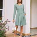 AUSELILY Long Sleeve Dress Women 2025 Crew Neck Fall Dresses Casual Knee Length Dress with Pockets (M)