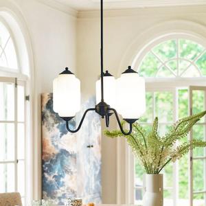 YESIDS Vintage Green Milk Glass Chandelier Pendant Light, Bedroom Ceiling Light with Adjustable Height & Multi-Size Options for Kitchen, Living Room, Entryway (White, 17.7in)