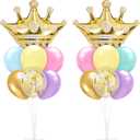 Seematn 2 Set Princess Balloon Stand Kits Pastel Gold Crown Balloons Sticks Holder with Base, Princess Birthday Party Table Centerpiece Kit for Woman Queen Wedding Baby Shower Fairy Tale Decoration
