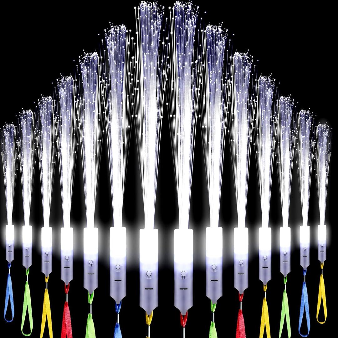 Jecery 144 Pieces White Fiber Optic Wands Glow Sticks LED Light up Wedding Wand with 3 Modes Flashing Sparklers for Wedding Bridal Shower Birthday Glow in the Dark Party Favors Supplies