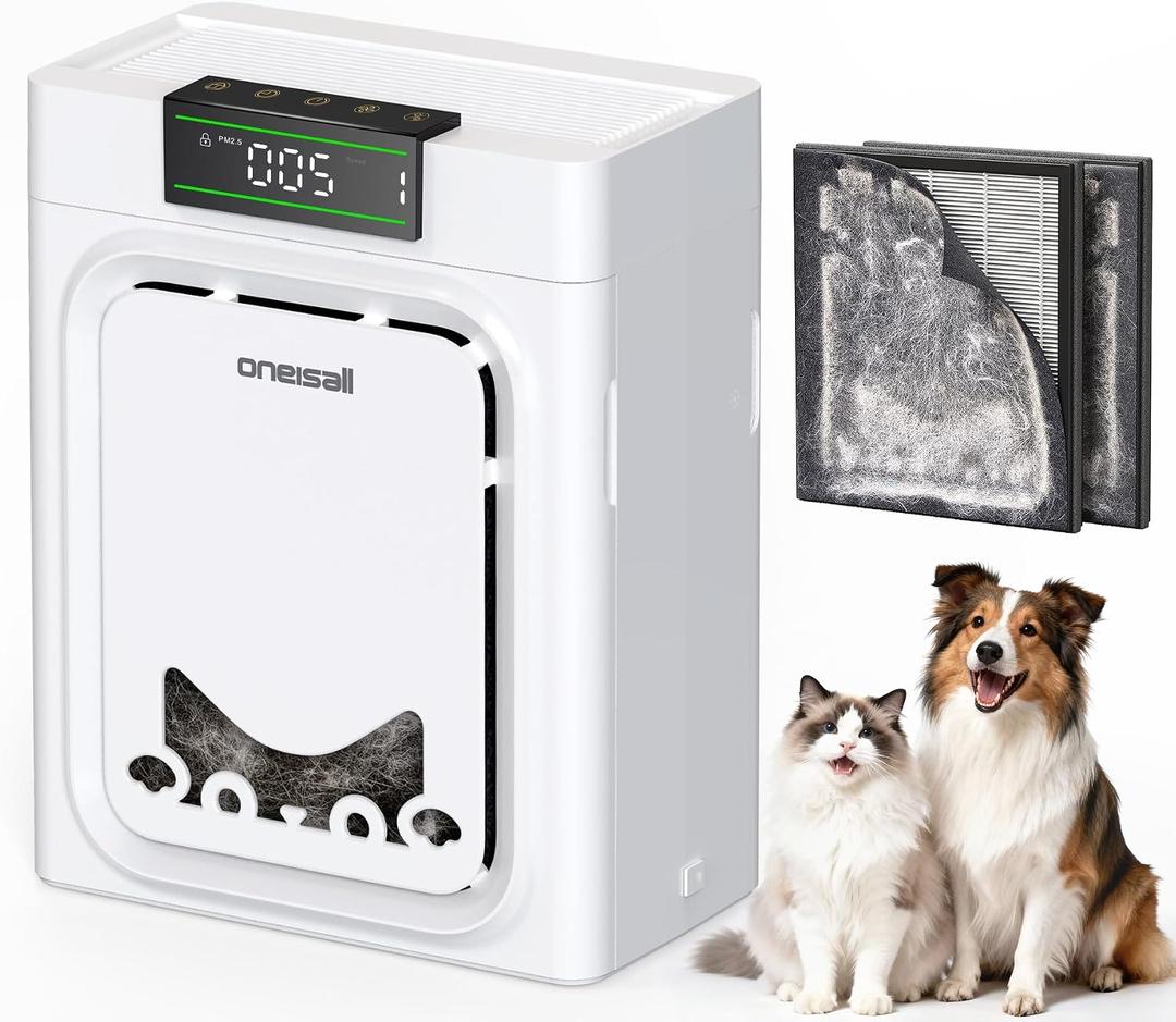 oneisall Air Purifiers for Home Pets with Double-Sided Washable HEPA Filters, Large Rooms Up to 2200Ft, Air Purifier for Dander, Odors, Allergens, Pet Fluff Hairs,Pollutants, Smoke, and Dust, PP02