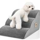 IFNOW Dog Stairs for Small Dogs and Cats 11.8" H, 3-Step Sturdy Dog Steps for Couch, Sofa or Chair, High-Density Foam Pet Stairs for Puppy, Older Cats, Non-Slip Curved Pet Ramp Indoor, Grey