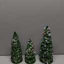 Set of 3 Retro Hand-Painted Tabletop Christmas Trees - 8", 10", 12" LED Lighted Decor, Battery Powered Vintage Mini Trees for Mantel, Shelf, Desktop Holiday Decor