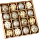 Sattiyrch 16ct Christmas Balls Ornaments Set 80mm/3.15",Shatterproof Plastic Decorative Xmas Tree Ornaments Set with Exquisite Designs (Golden)