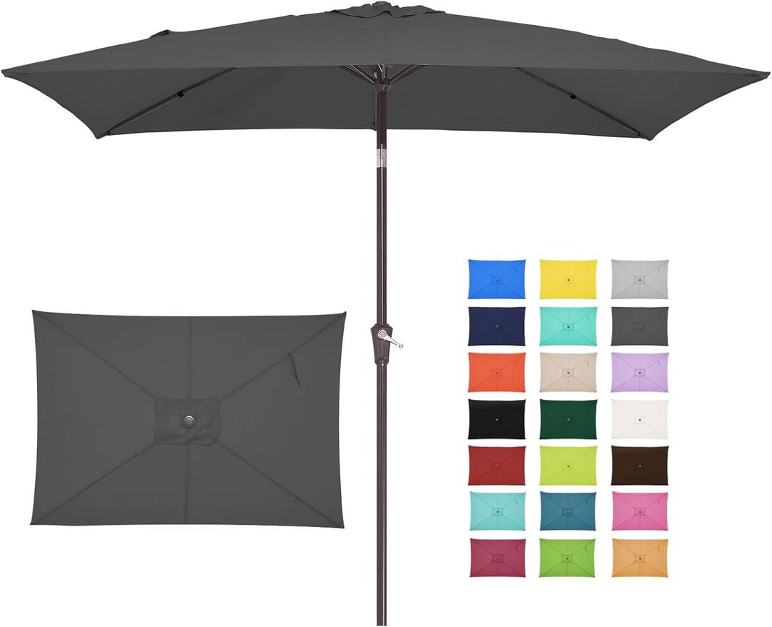 JEAREY 6.5x10 ft Rectangular Patio Umbrellas Outdoor Market Umbrella with Push Button Tilt and Crank, Rectangle Table Umbrella 6 Sturdy Ribs UV Protection for Pool Garden Backyard Deck, Gray (6.5x10FT)