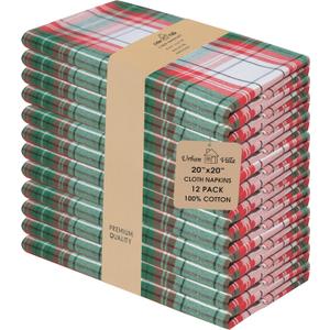 Urban Villa Cloth Napkins Set of 12 20x20 Inches 100% Cotton Napkins Cloth Washable Durable Reusable Absorbent Table Dinner Napkins Cloth for Christmas Hotel Lunch Restaurant Parties - Christ Checks