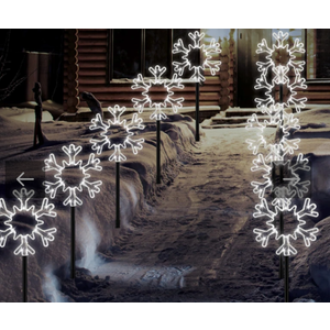 Riakrum 20 Pcs Christmas Snowflake Pathway Lights Outdoor Landscape Stake Lights LED Xmas White Snow Walkway Marker Lights with 8 Modes for Garden Lawn Yard Holiday Winter Decor(Plug in Powered)