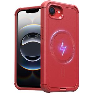ESR for iPhone 16e Case, 7X Military-Grade Drop Protection, Shock-Absorbing Rugged Cover, MagSafe Accessories Compatible, Cyber Series, Red