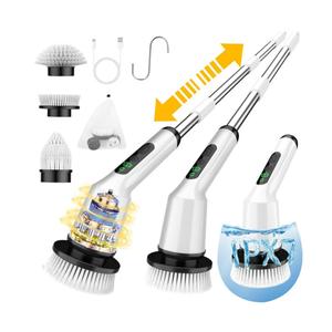 Electric Spin Scrubber for Cleaning Bathroom, Shower Scrubber Cordless Cleaning Brush with IPX7 Waterproof & 2 Speed, 3 Brush Heads, Bathroom Cleaning Supplies for Shower Tub Kitchen Tile Toilet White